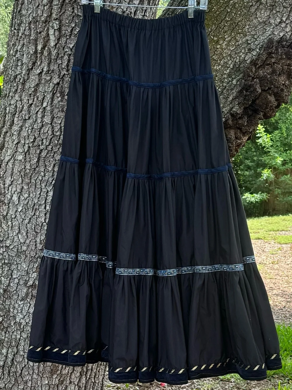 Moresca Carnival Black 5 Tiered Taffeta Maxi Skirt with Ribbon Trim.Size L - Picture 1 of 7